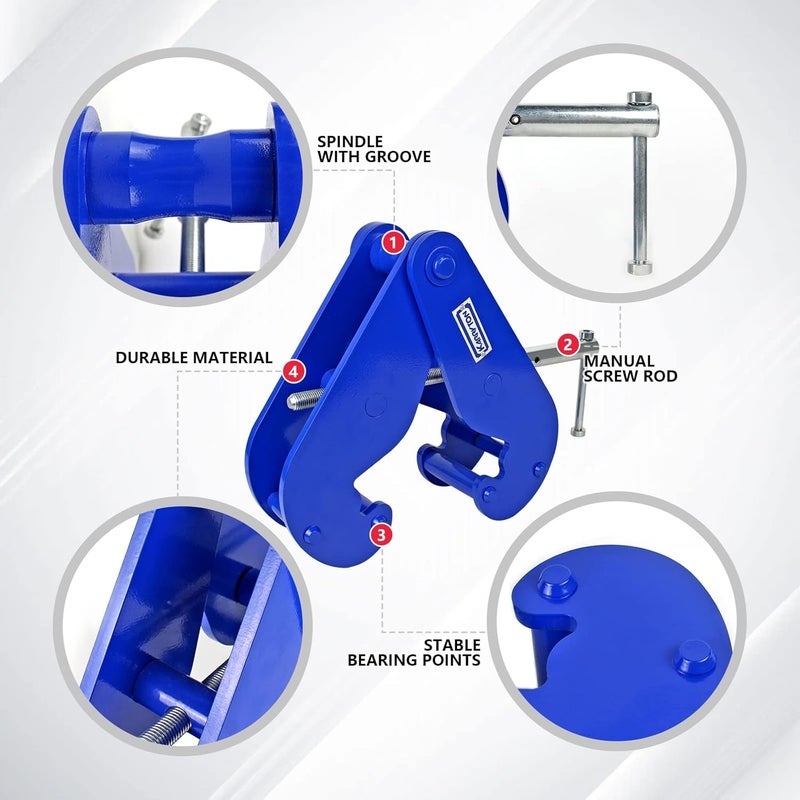 KARRYTON مشبك شعاع 11000LB/5طن، لرفع ورفع الأحمال، عرض حافة الشعاع 3.1-12.6 بوصة مشبك رفع شعاع I ثقيل لتحميل مع رافعة للبناء، الصناعة، المنزل والمرآب - Image 3
